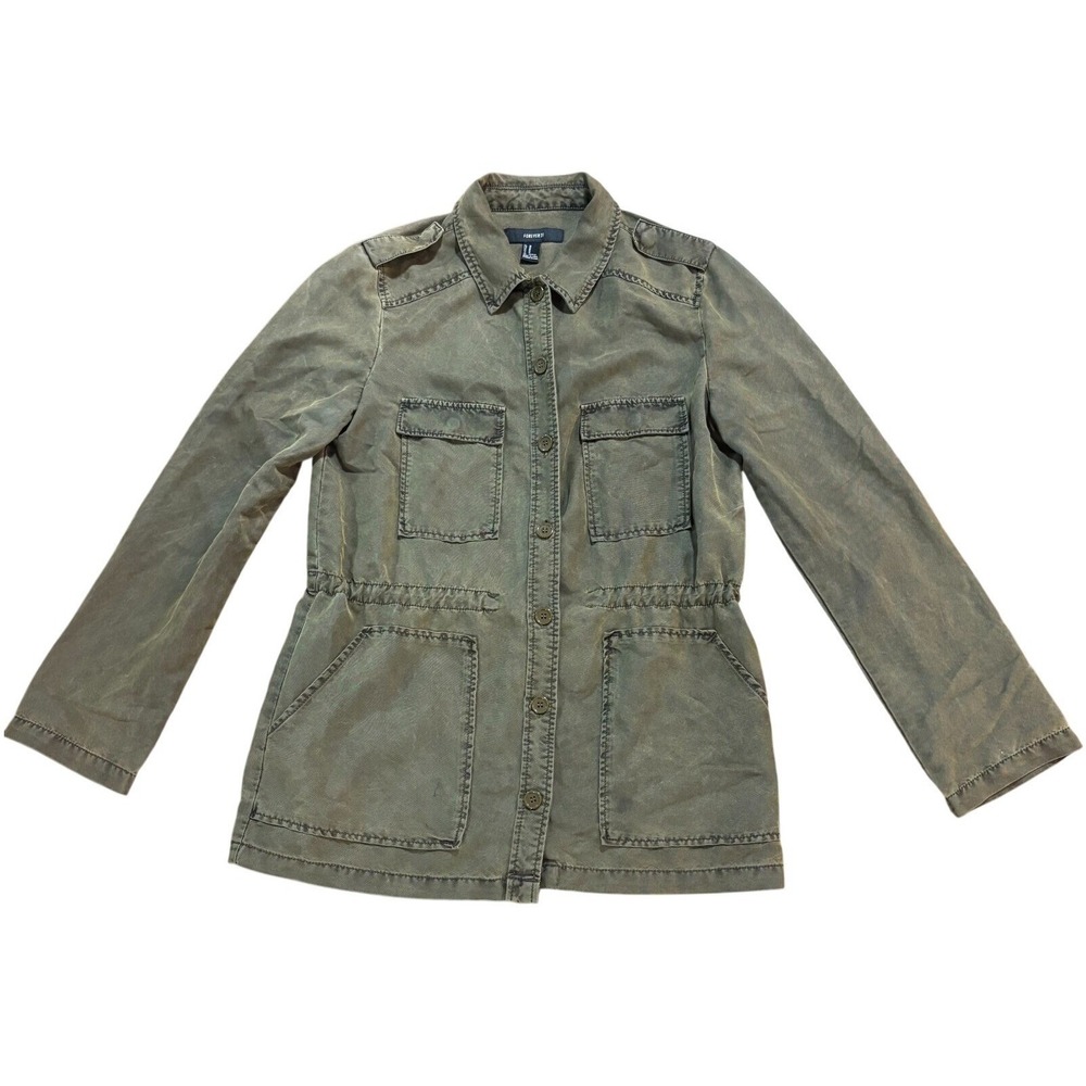 FOREVER 21 Womens M Olive Green Utility Field Jacket Military Four Pocket Coat